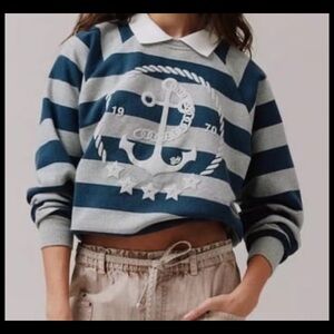 BDG Hayes Anchor Striped Collared Pullover. Size Large
